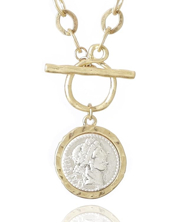 Antique Gold Plated Roman Coin Necklace for Women 18 Inch Chain Pendant Necklace Birthday Anniver... | Amazon (US)