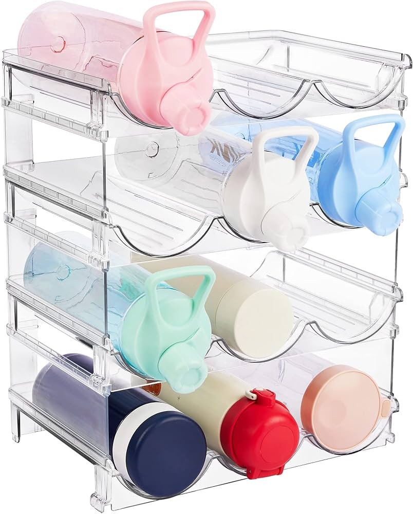 Vtopmart Stackable Water Bottle Organizer Holder, 4 Pack Clear Plastic Cup Storage Rack for Pantr... | Amazon (US)