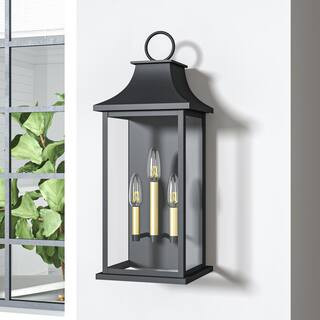 Decorators 25 in. 3-Light Black Traditional Dusk to Dawn Outdoor Hardwired Wall Lantern Sconce (4-Pack) | The Home Depot