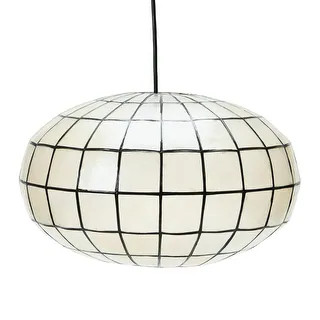 Modern Capiz Shell Pendant Light for Kitchen and Dining Room; Oblong Shape with Matte Black Finis... | Bed Bath & Beyond
