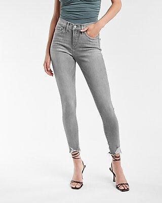 Mid Rise Gray Raw Hem Skinny | Express