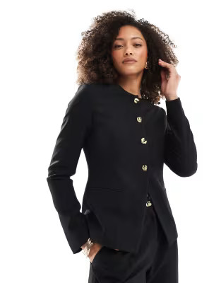 4th & Reckless tailored scoop neck gold button front split blazer co-ord in black | ASOS | ASOS (Global)
