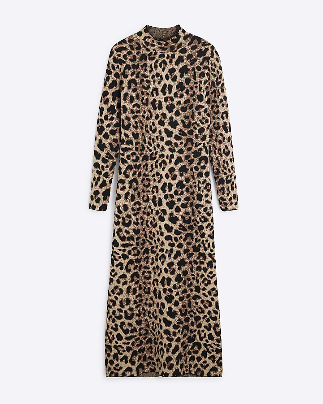 Beige Long Sleeved Leopard Print Midi dress | River Island UK & IE