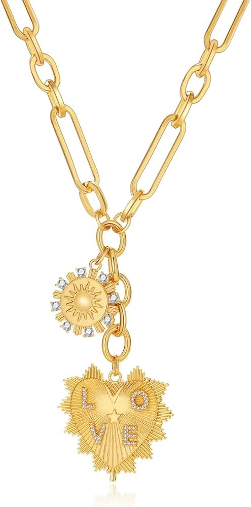 Sun Heart Pendant Necklace for Women Girls - 18K Gold Plated Necklace Gold Jewelry Gifts for Frie... | Amazon (US)