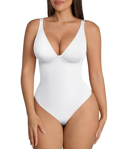 FeelinGirl Shapewear Bodysuits for Women Tummy Control Body Shaper Thong Body Suits Deep V Neck Going Out Tank Tops（White 3XL） | Amazon (UK)