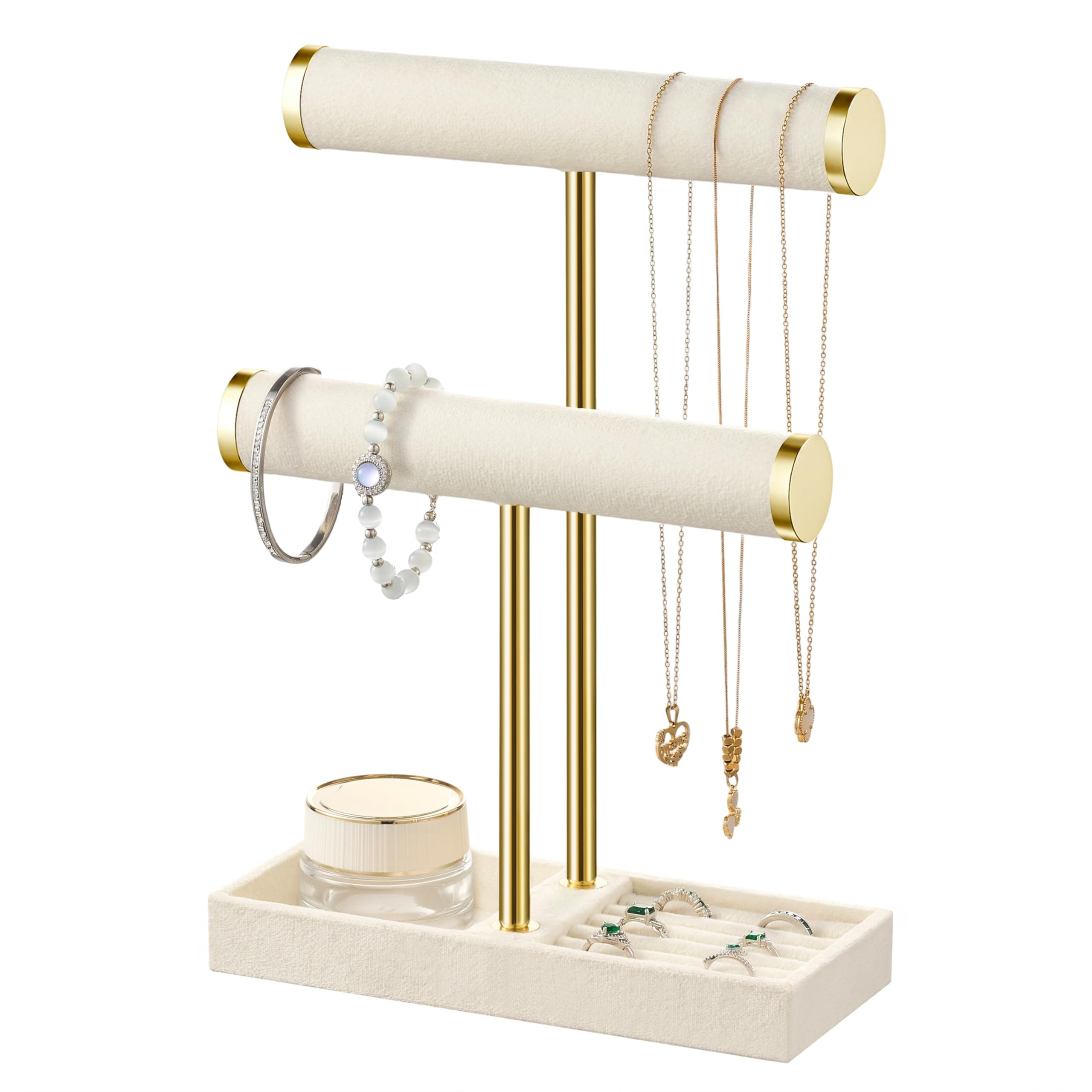 2 Tier Bracelet Holder Display - Detachable T Bar Beige Velvet Bracelet Holder, Jewelry Holder Or... | Amazon (US)