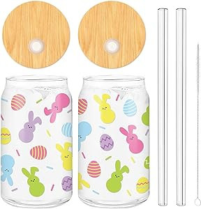 Whaline 2Pcs Easter Drinking Glasses Easter Egg Bunny Glasses Cup with Lids Straw Colorful Holida... | Amazon (US)