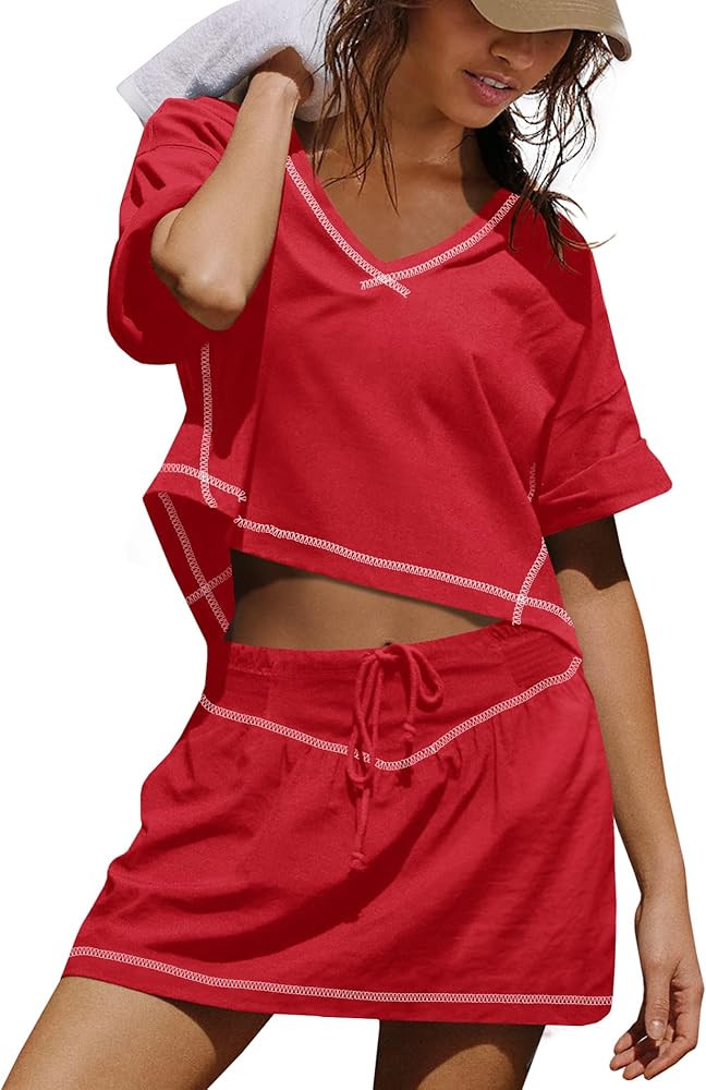SENSERISE Womens Workout Sets Skort Sets 2 Piece Outfits Golf Clothes Crop Tops and Skirts with S... | Amazon (US)