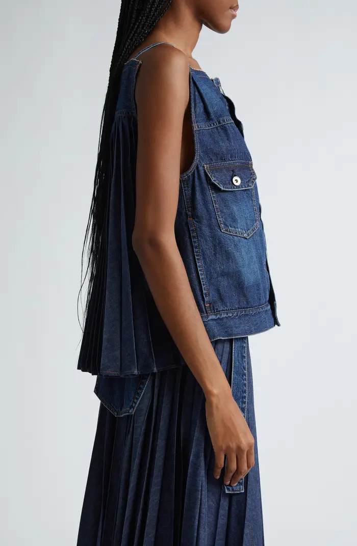 Pleated Button-Up Denim Top | Nordstrom