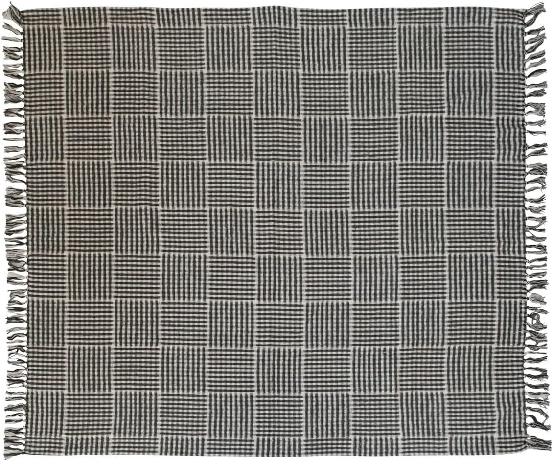 Creative Co-Op Cotton Flannel Gingham Pattern and Fringe Blanket Throw, Single, Multicolor | Amazon (US)