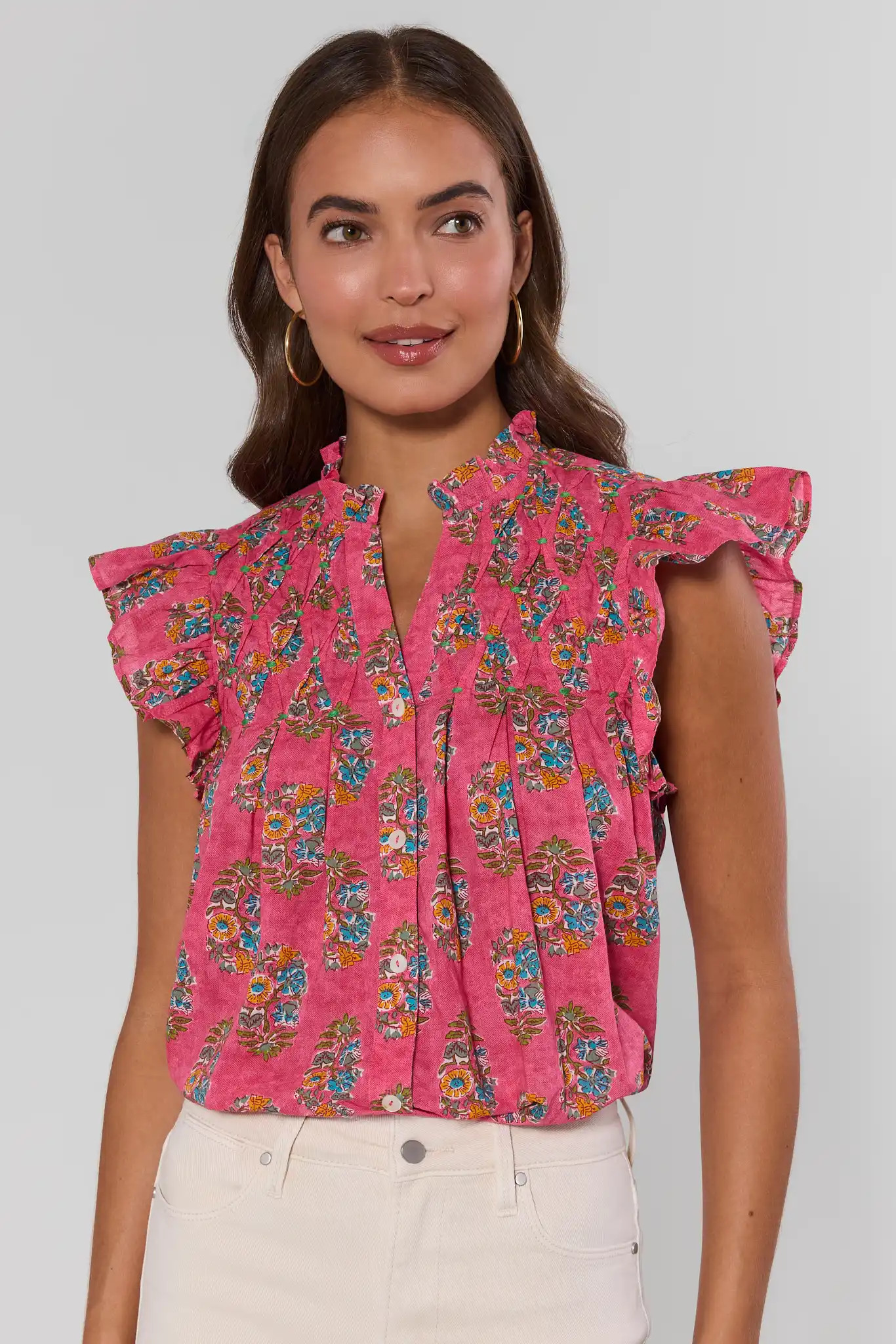 Pink Printed Pleated Top by THML | Avara