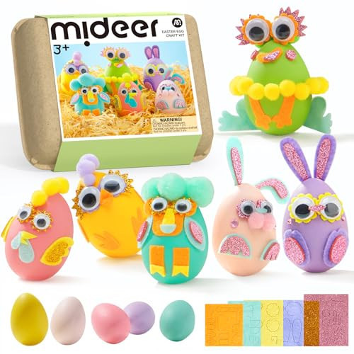 MiDeer Easter Egg Craft Kit for Kids, 6 DIY Eggs & Decoration Set with Pom Poms, Googly Eyes, Felt & Stickers, Easter Arts and Crafts Activity Gift for Boys Girls Ages 3-6 (Home, School, Party Use) | Amazon (US)