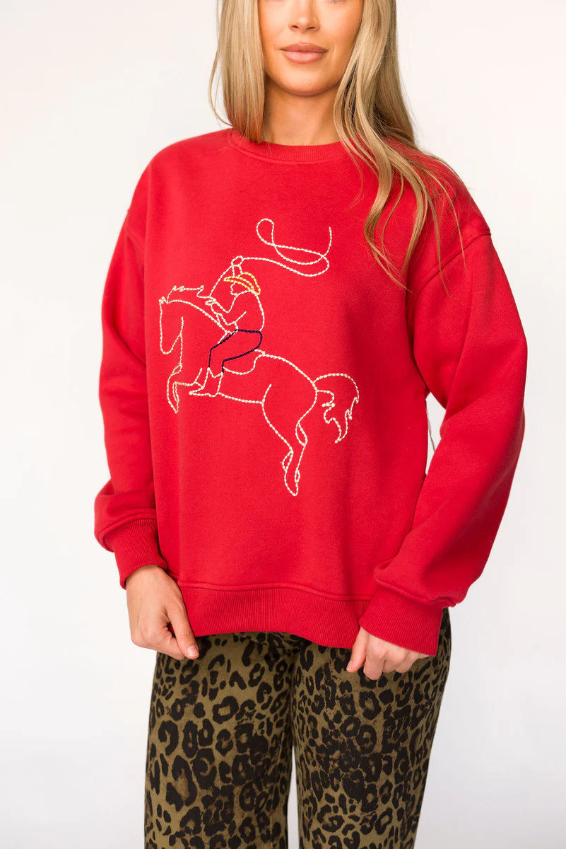 Rodeo Embroidered Pullover in Cherry | Worth Collective