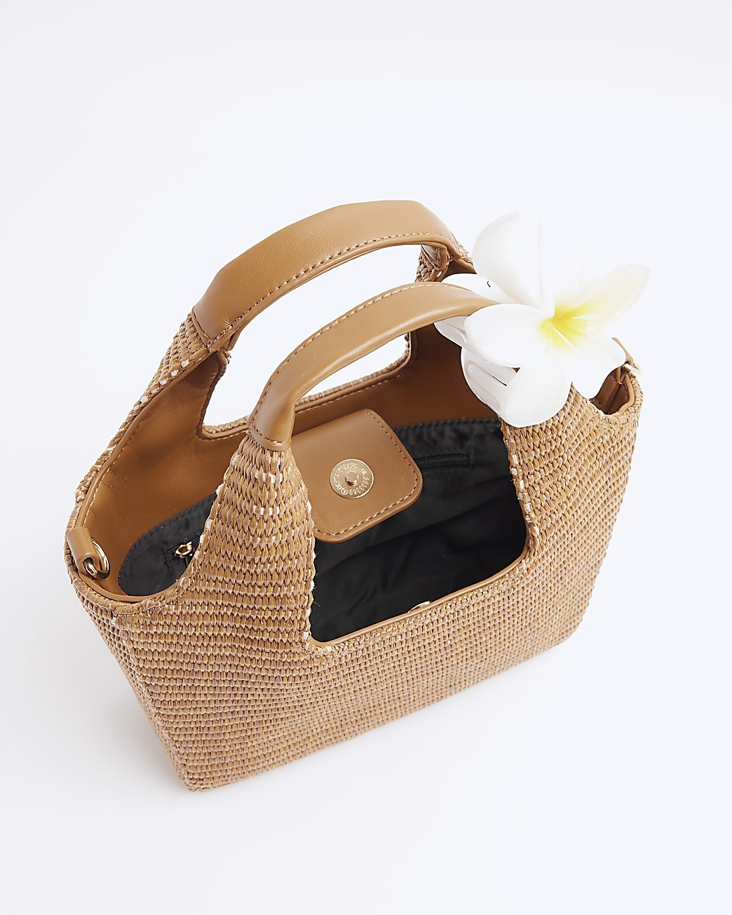 Brown Small Raffia Charm Tote Bag | River Island UK & IE