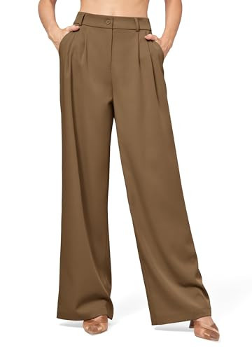 Willit Women's Work Pants Wide Leg High Waisted Casual Slacks Business Office Dress Pants with Pockets 30" Light Brown L | Amazon (US)
