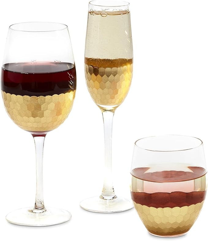 Two's Company Gold Standard 24-Pieces Faceted Drinking Glass Includes 3 Styles | Amazon (US)