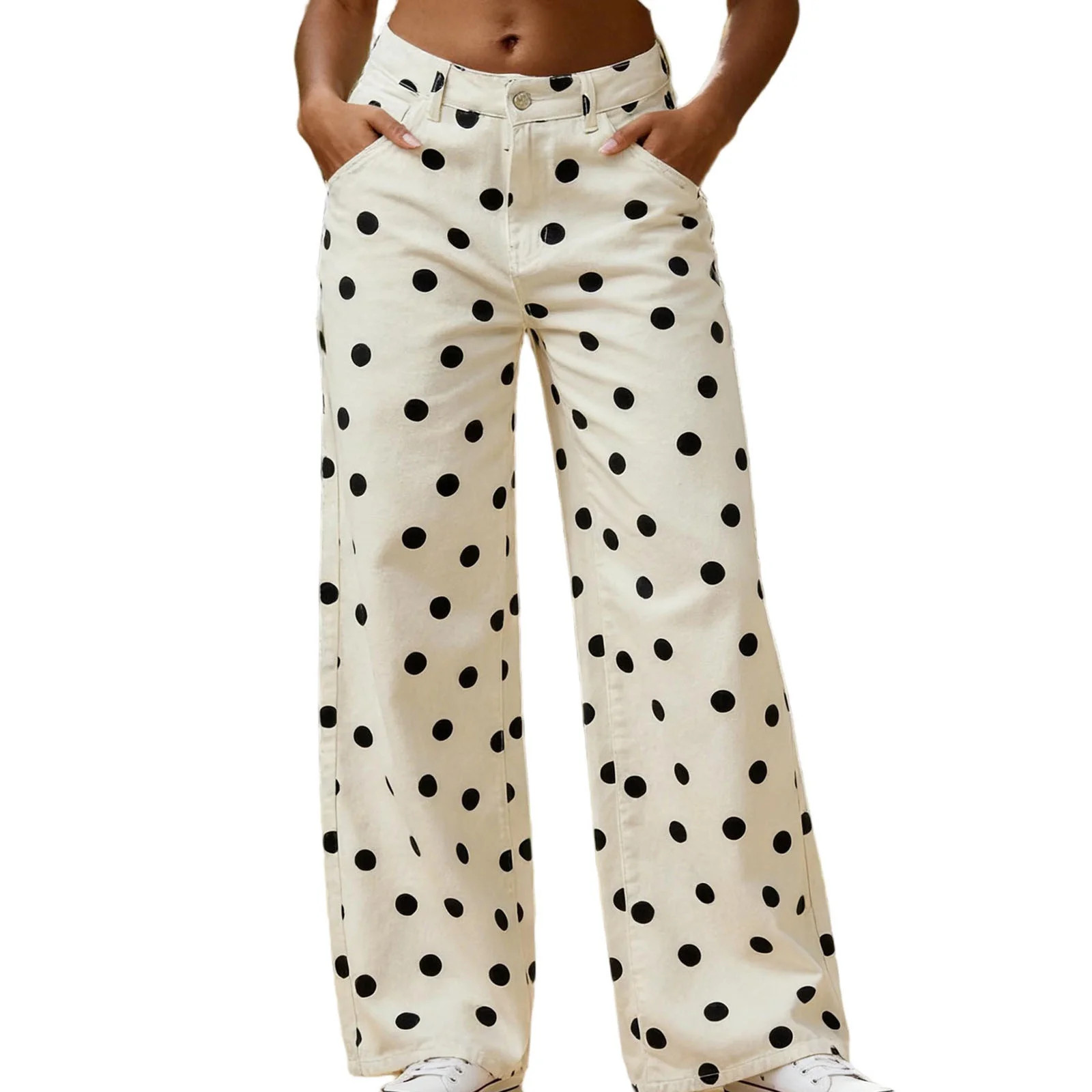 Jeans for Women Trendy,Women's Polka Dot Pattern Barrel Jeans Casual Wide Leg Mid Rise Denim Pant... | Walmart (US)