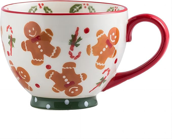 Christmas Ceramics Mug Gingerbread pattern 15 OZ Cute Christmas Coffee Cup Christmas Gift for Wom... | Amazon (US)