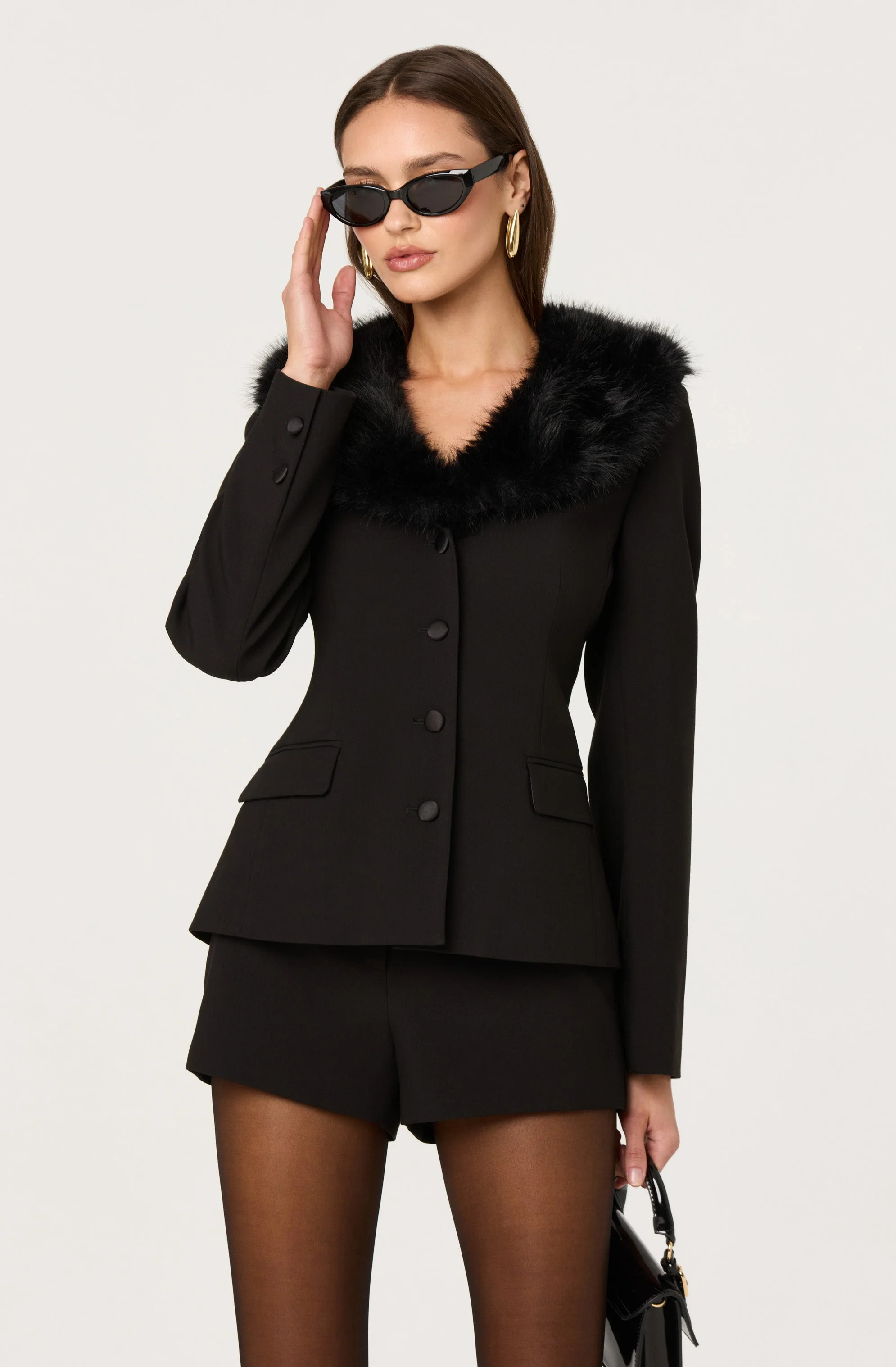 Stefani Faux Fur Trim Jacket - Black / XS | ASTR The Label (US)