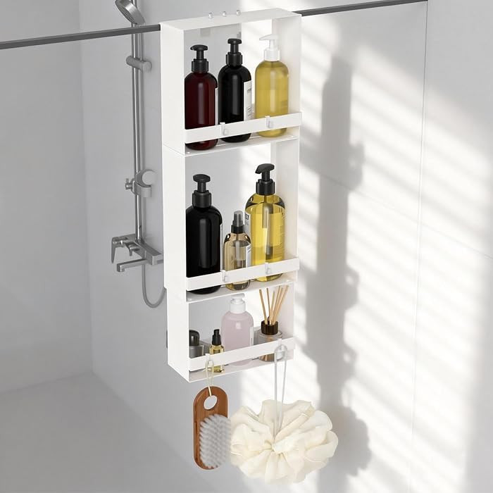 Over the Door Shower Caddy Hanging, 3 Tier Stainless Steel Hanging Shower Caddy with 8 Hooks & 4 ... | Amazon (US)
