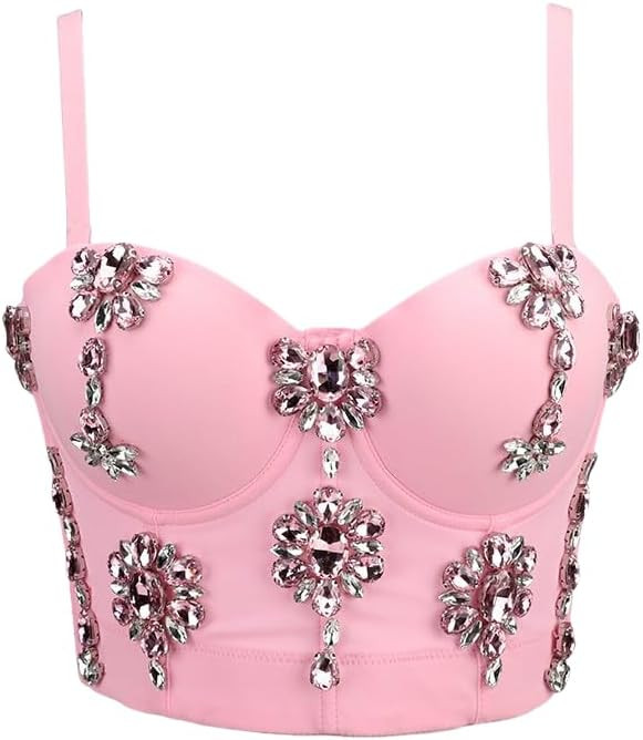 Women's Sexy Rhinestone Bead Bustier Crop Top Club Party Glitter Corset Top Bra | Amazon (US)