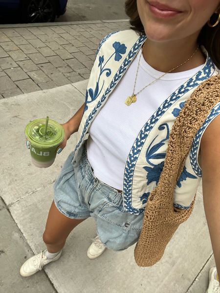 Love this cute vest from Amazon - makes any outfit instantly more fun. Paired it with my fave comfy denim shorts from free people & a high neck tank. These shorts are a staple and are great if you don’t like rigid shorts! 

Sizing: true to size, M / 29 in all! 

#LTKStyleTip #LTKFindsUnder50 #LTKSeasonal