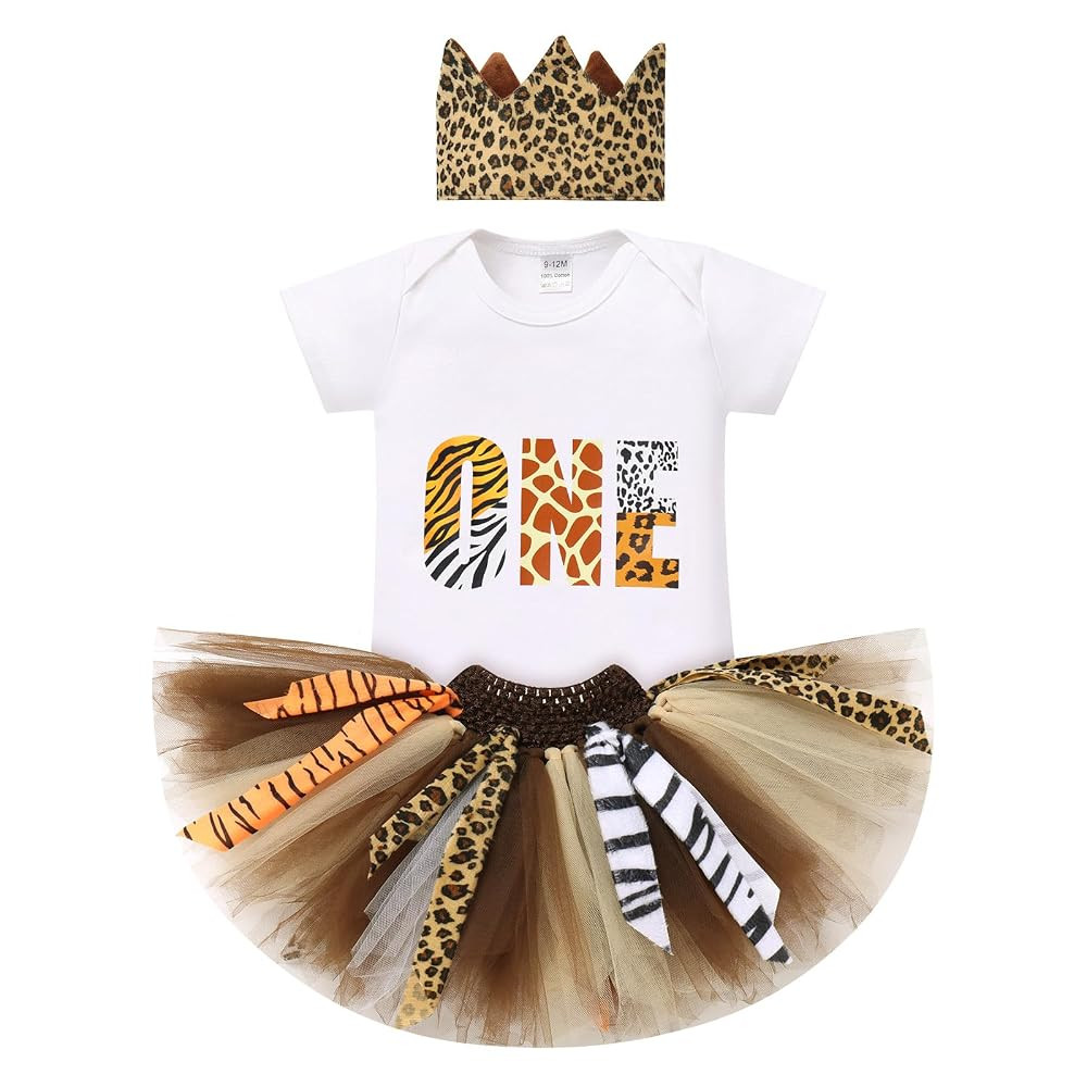 IBTOM CASTLE Farm Cow Giraffe Party Outfit for Baby Girl 1st Birthday Princess Romper+Tutu Skirt ... | Amazon (US)