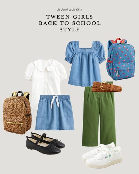 CrewCuts sale! Back to school outfit ideas for tween girls. 
-
J Crew - first day of school outfits - tween girl back to school outfits - girls pull on chambray skirt - girls puff sleeve chambray shirt - white puff sleeve shirt girls - white Reebok sneakers girls - black ballet flats girls - grosgrain ribbon socks - leopard print backpack girls - chambray cherry print backpack girls - brown woven belt girls - wearable girls fashion - affordable girls fashion - girls back to school sale


#LTKkids #LTKsalealert #LTKunder100