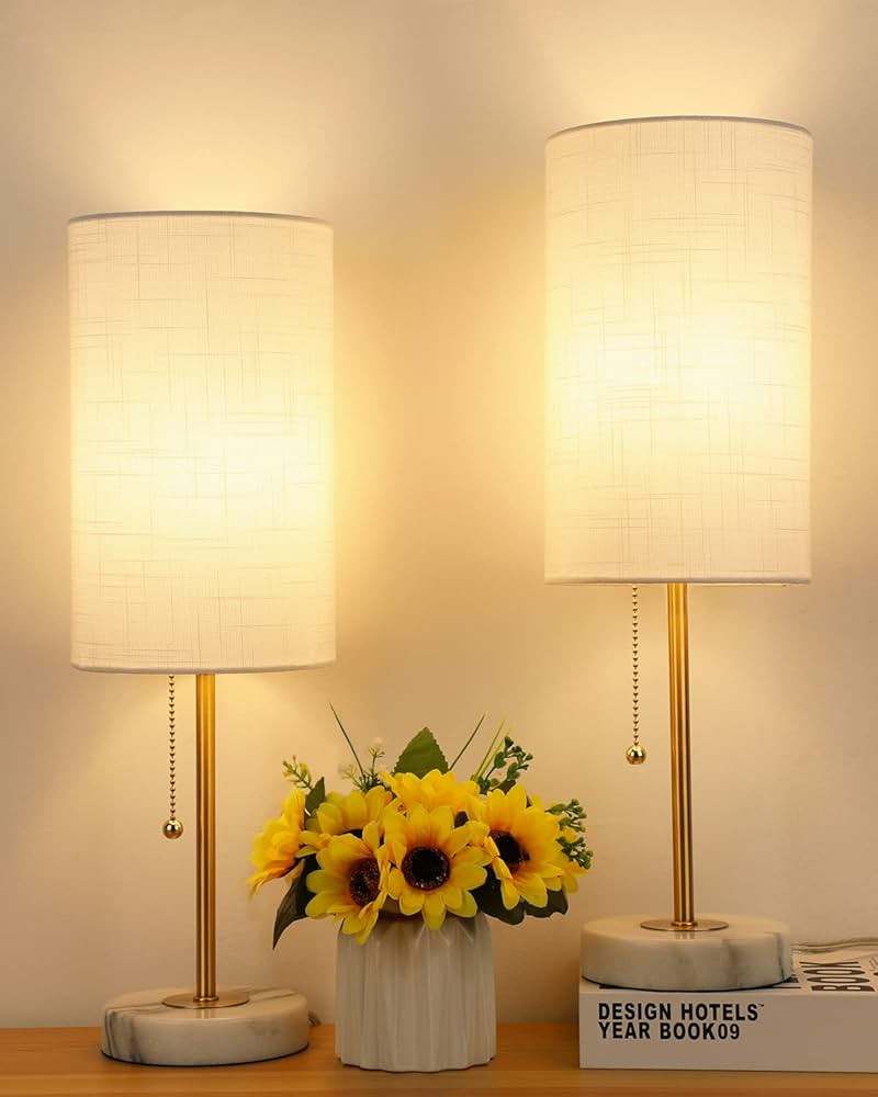 Small Table Lamp, Bedroom Lamps Set of 2, 3 Way Dimmable Bedside Lamps with Marble Base & Linen S... | Amazon (US)