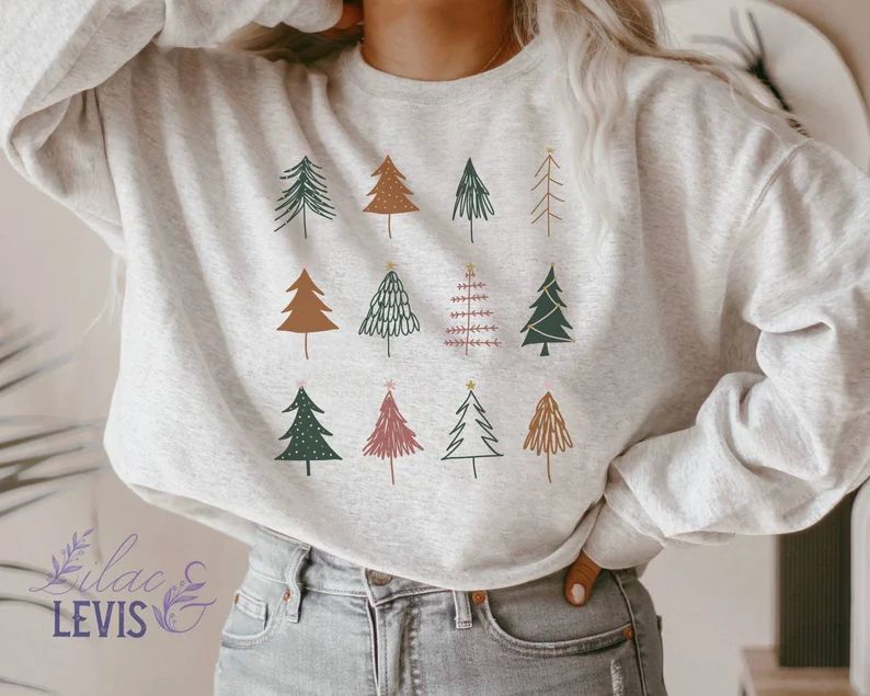 Christmas Trees Sweatshirt  Christmas Sweatshirt for Women | Etsy | Etsy (US)