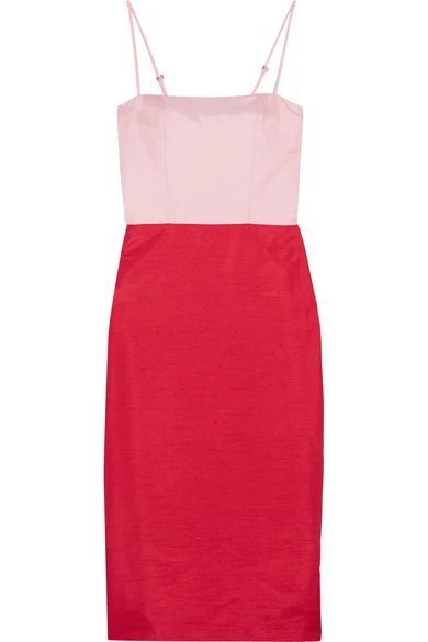 STAUD - Enzo Two-tone Shantung Dress - Red | NET-A-PORTER (US)