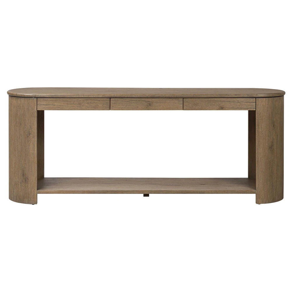 Riacan Modern Classic Brown Oak Oval Console Table | Kathy Kuo Home