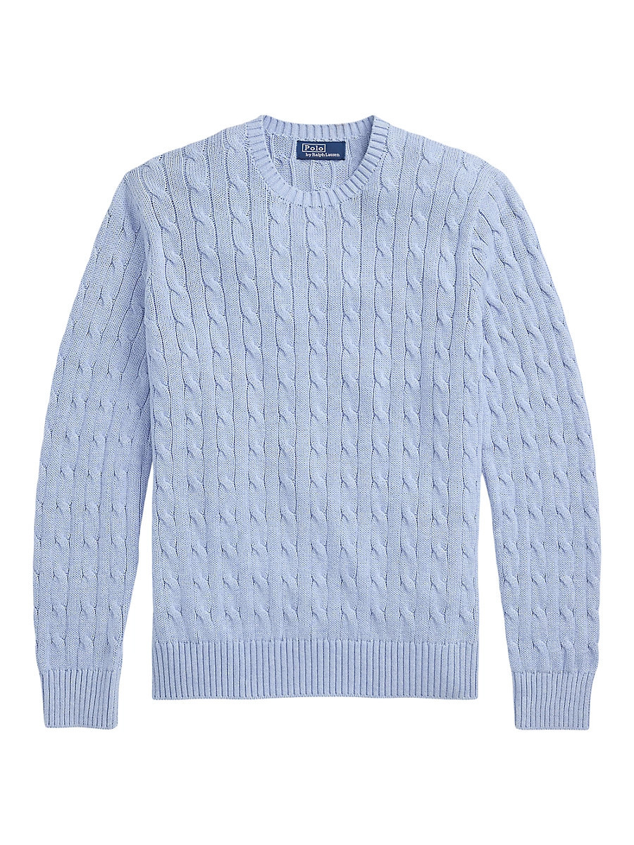 Men's Cable-Knit Cotton Crewneck Sweater - Blue Hyacinth Heather - Size Small | Saks Fifth Avenue