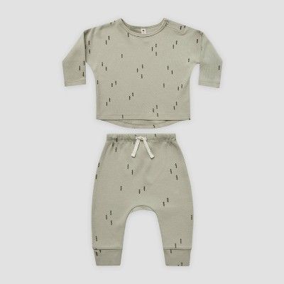Q by Quincy Mae Baby 2pc Trees Brushed Jersey Top & Bottom Set - Sage Green | Target