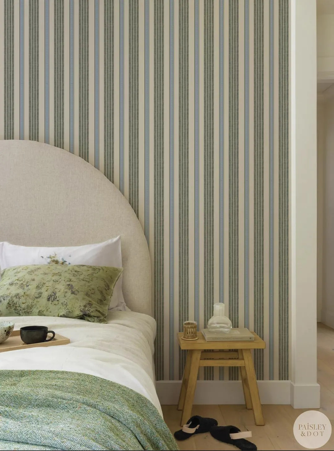 Wordly Textured Linen Stripe Wallpaper in Sage Green and Blue_removable Peel and Stick Vintage St... | Etsy (US)