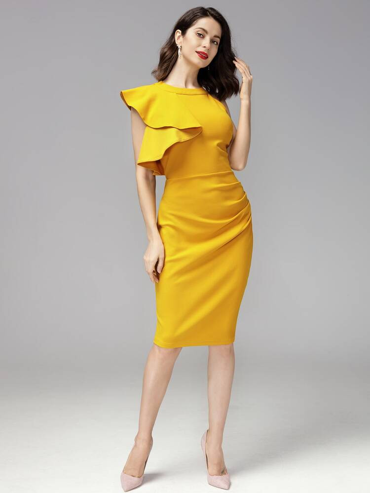 MIUSOL Exaggerated Ruffle Trim Split Hem Dress | SHEIN