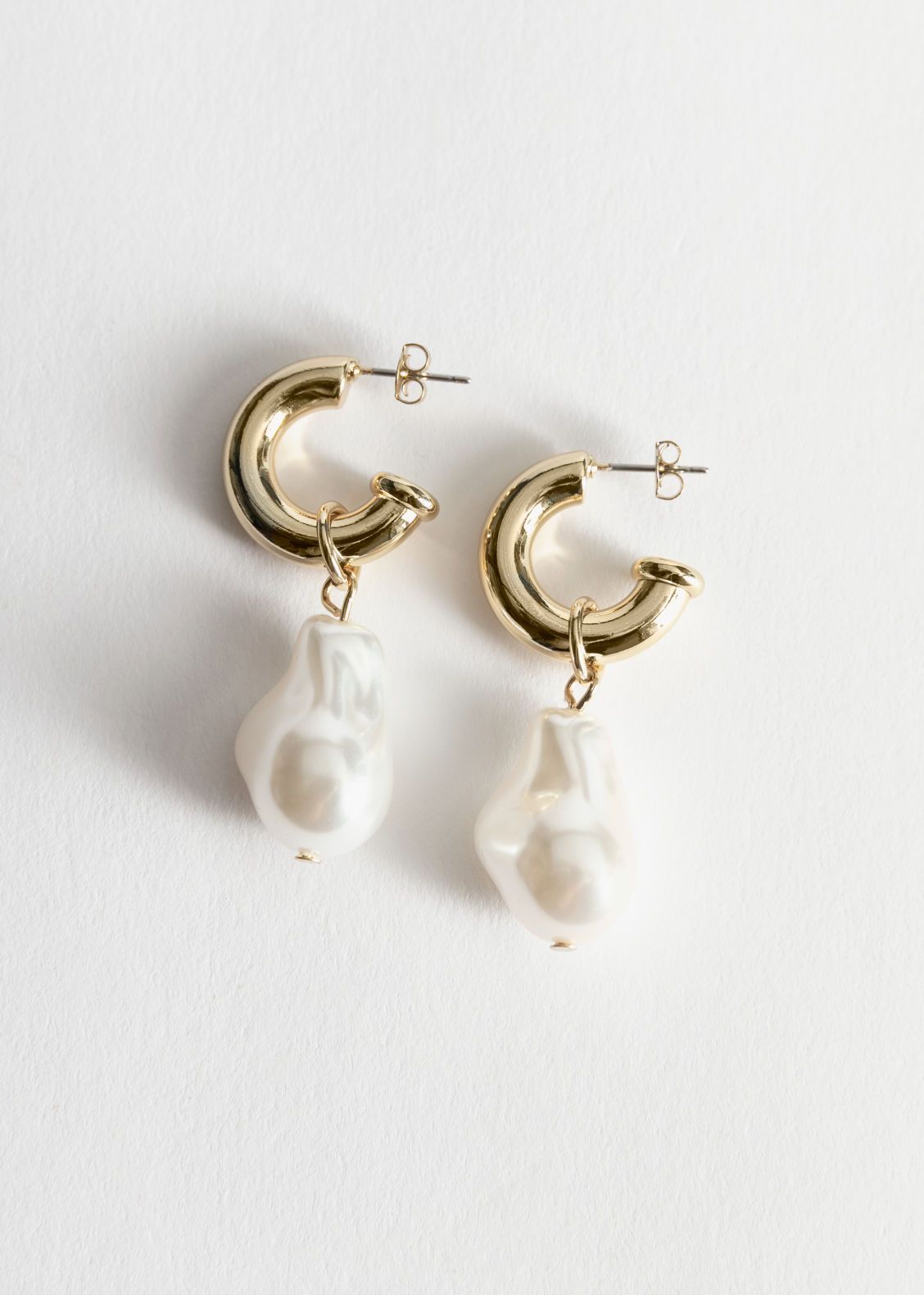 Pearl Pendant Mini Hoop Earrings - White | & Other Stories US