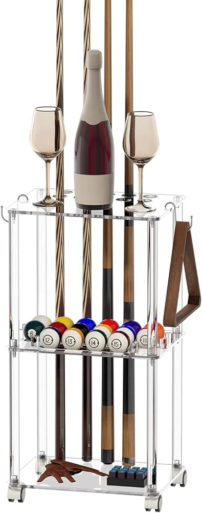 Sumerflos Acrylic Pool Stick Holder with Casters - Hold 10 Cues & 16 Balls Clear Pool Cue Rack fo... | Amazon (US)