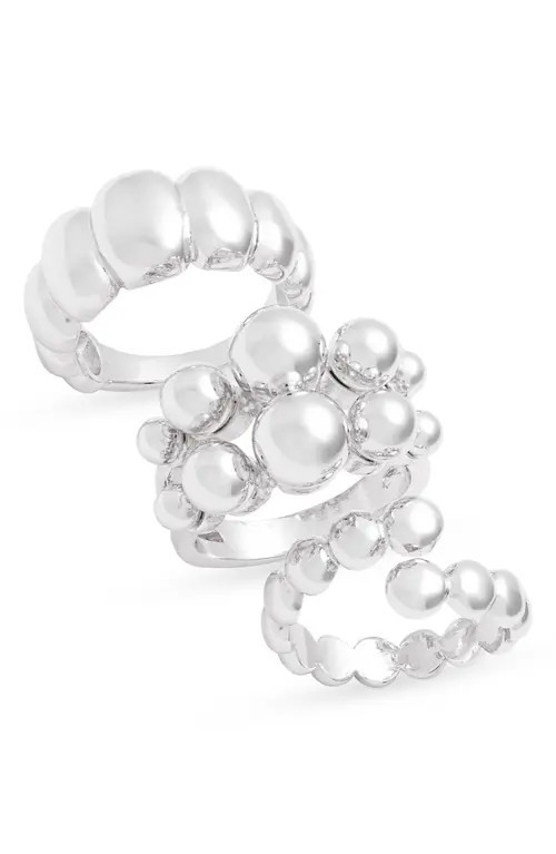 Open Edit Set of 3 Orb Textured Rings in Silver at Nordstrom, Size Medium | Nordstrom