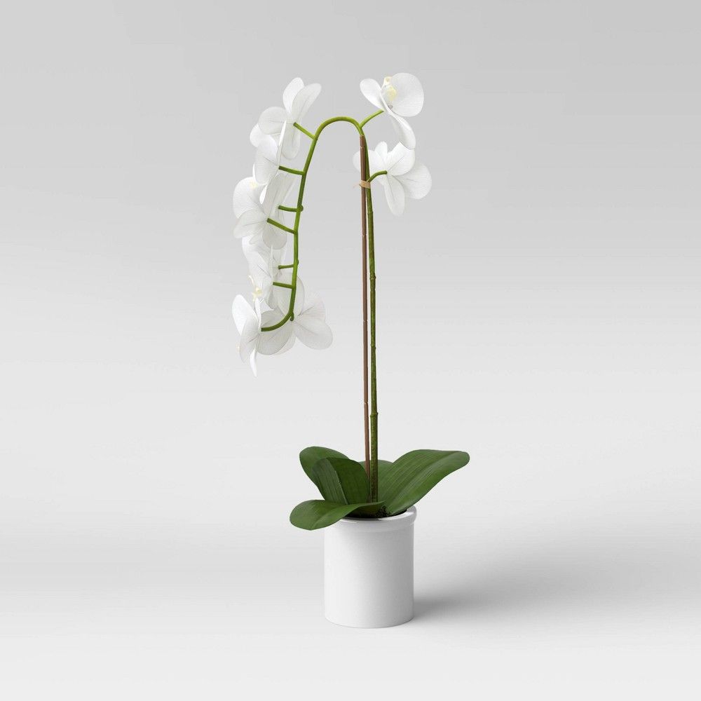 21"" x 9"" Artificial Orchid Arrangement in Pot White - Threshold | Target