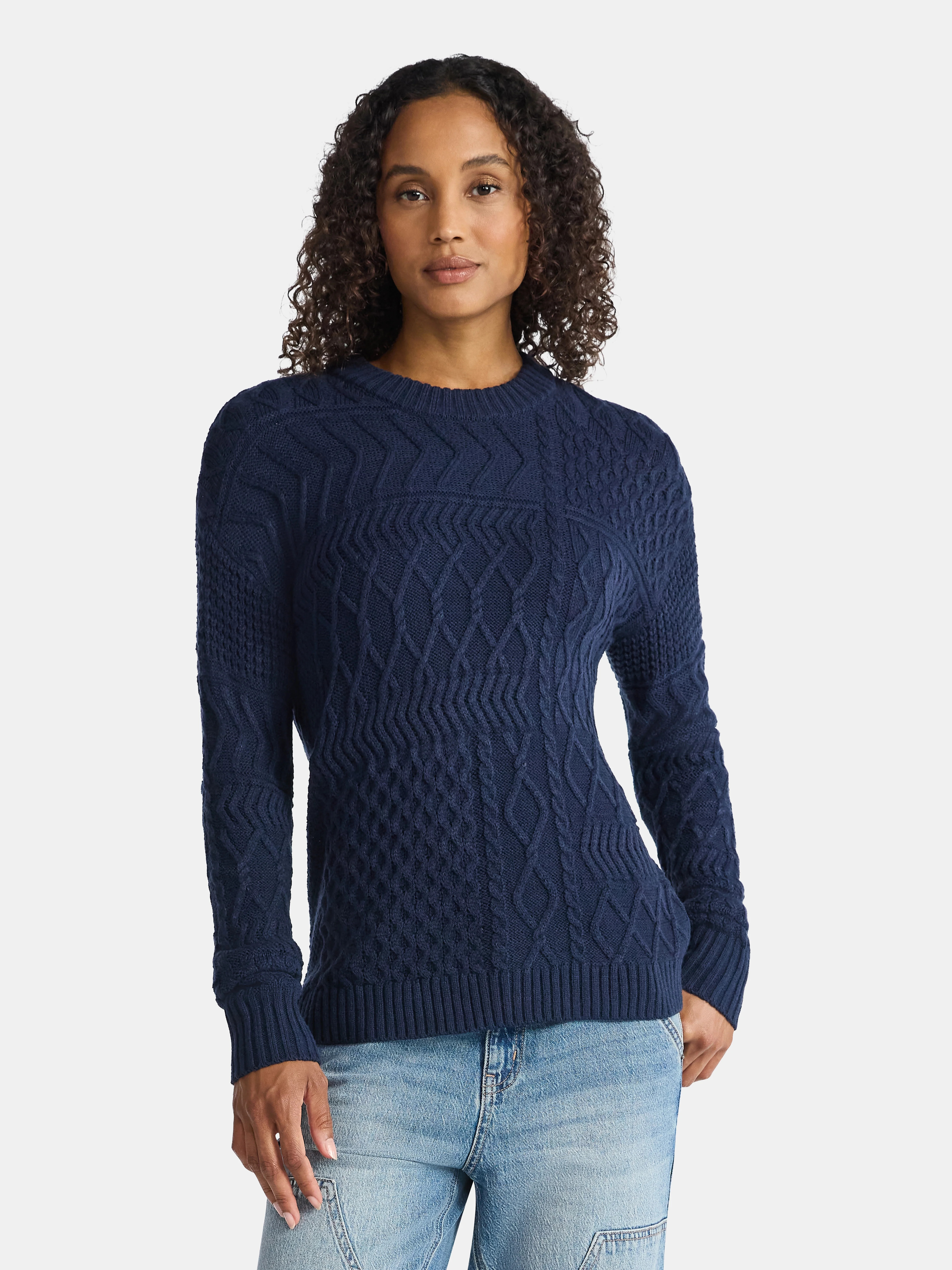 Time and Tru Women’s and Women’s Plus Mixed Stitch Sweater, Midweight, Sizes XS-4X - Walmart.... | Walmart (US)