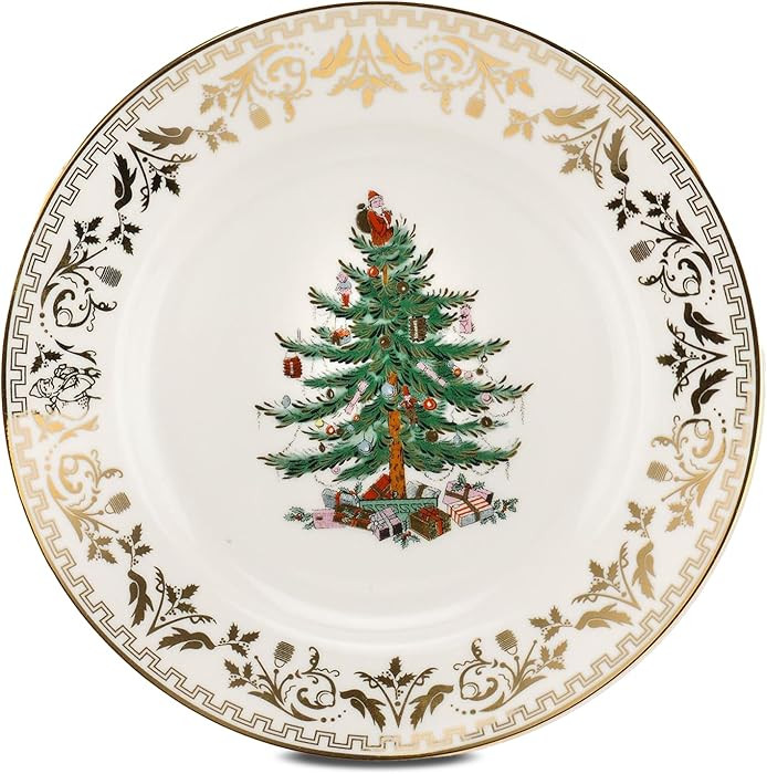 Spode Christmas Tree Gold Salad Plate, 8-Inch Porcelain Dinner & Appetizer Plate, Christmas Dinne... | Amazon (US)
