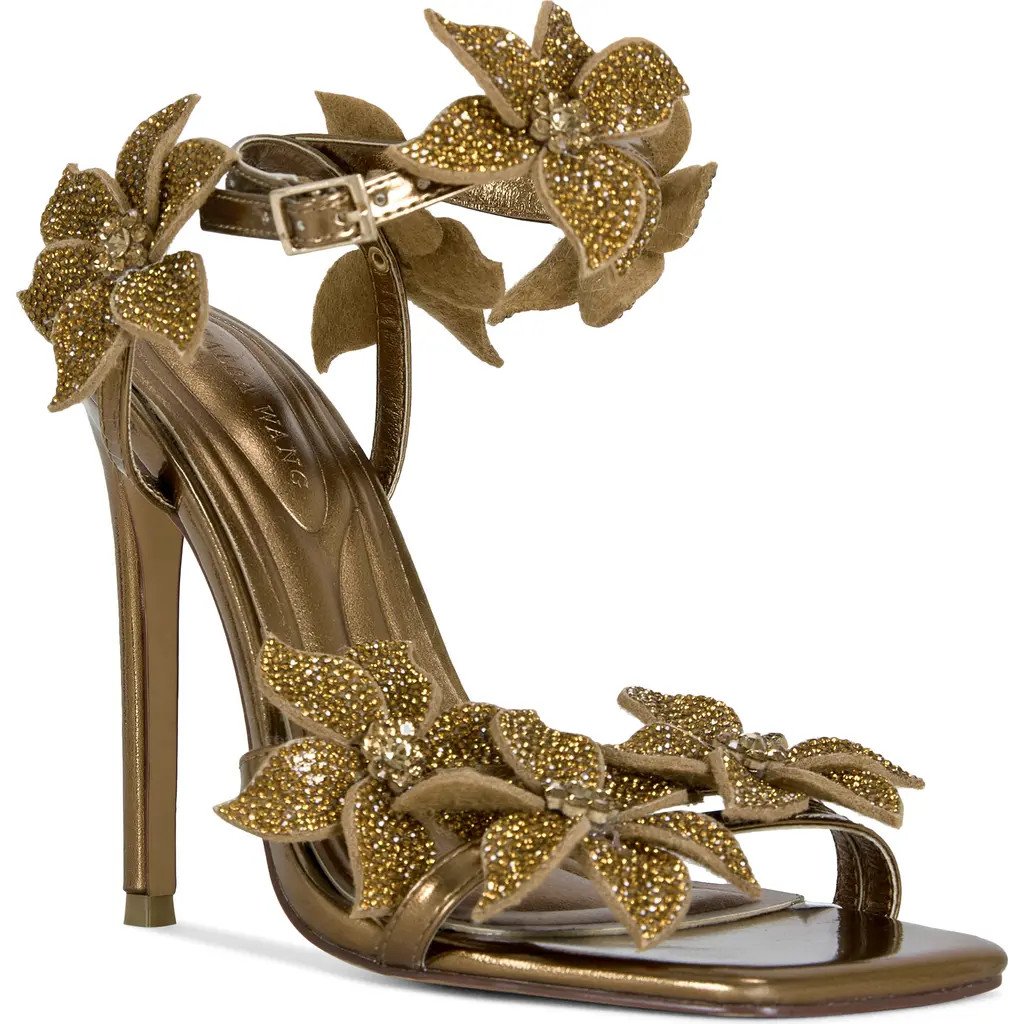 AZALEA WANG Romi Floral Ankle Strap Sandal in Bronze at Nordstrom, Size 7 | Nordstrom