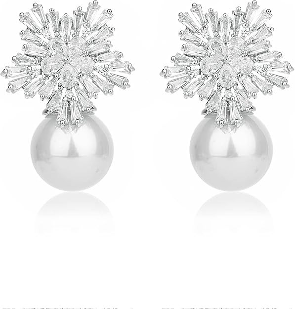 Fashion Women Chic imitation Pearl Snowflake Studs Earrings | Amazon (US)