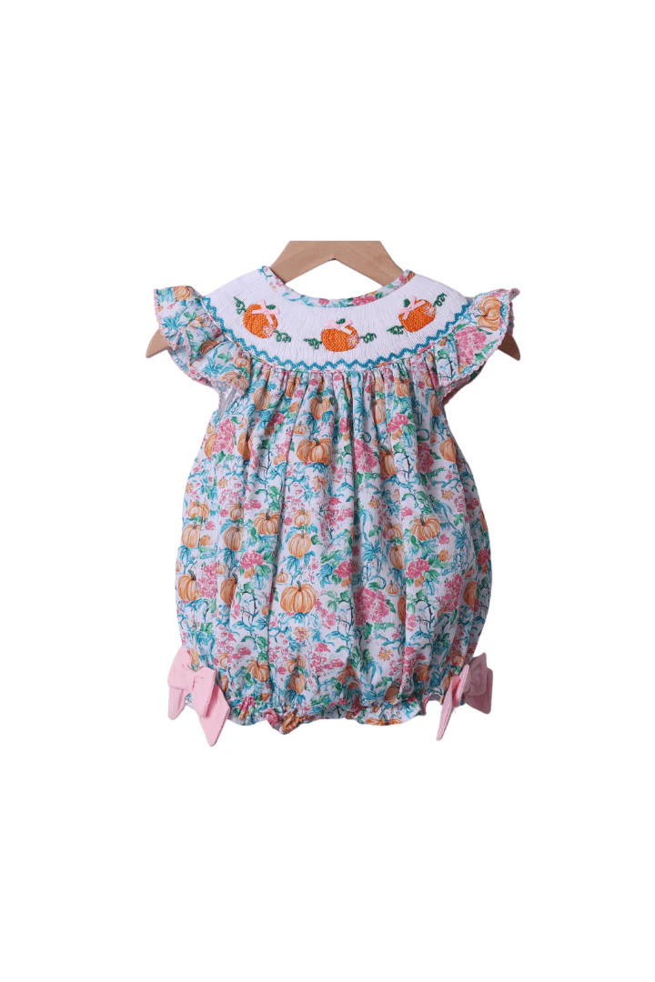 Smocked Floral Pumpkin Bishop Bow Bubble | The Smocked Flamingo