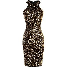 GRACE KARIN Sequin Dress for Women Sleeveless Sparkly Glitter Halter Dress Bodycon Mini Club Dres... | Amazon (US)