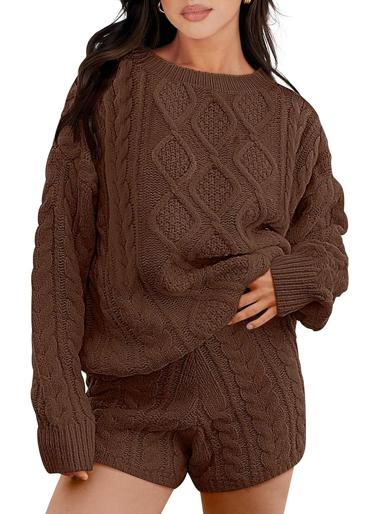 ANRABESS Women 2 Piece Outfits Sweater Lounge Loungewear Sets 2025 Fall Cable Knit Oversized Swea... | Amazon (US)