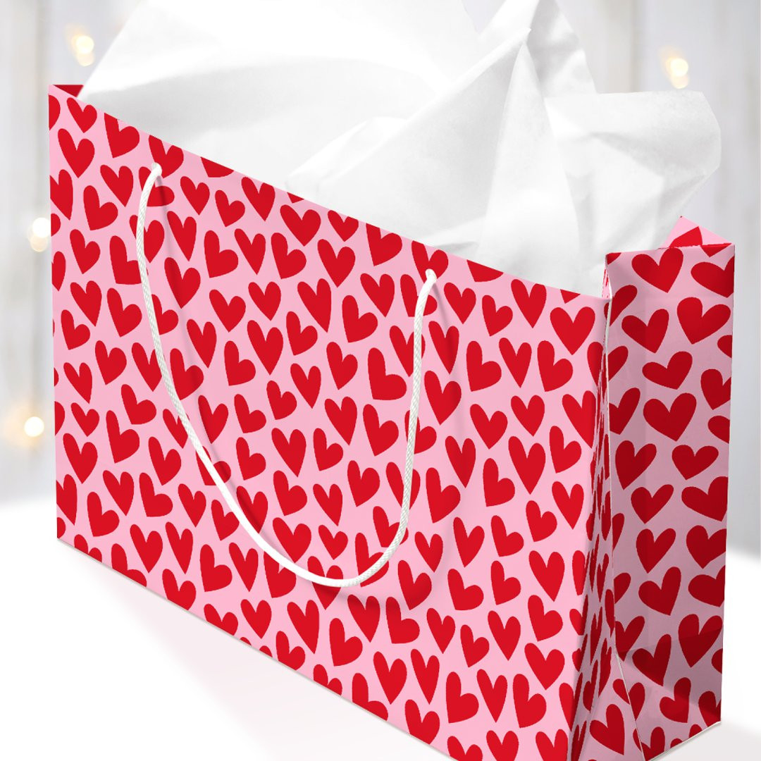 Pretty Love Heart Pattern Pink Red Valentine Large Gift Bag | Zazzle | Zazzle