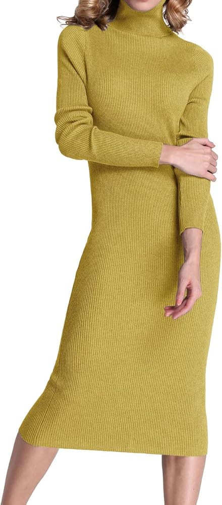 Rocorose Women's Turtleneck Ribbed Elbow Long Sleeve Knit Sweater Dress | Amazon (US)