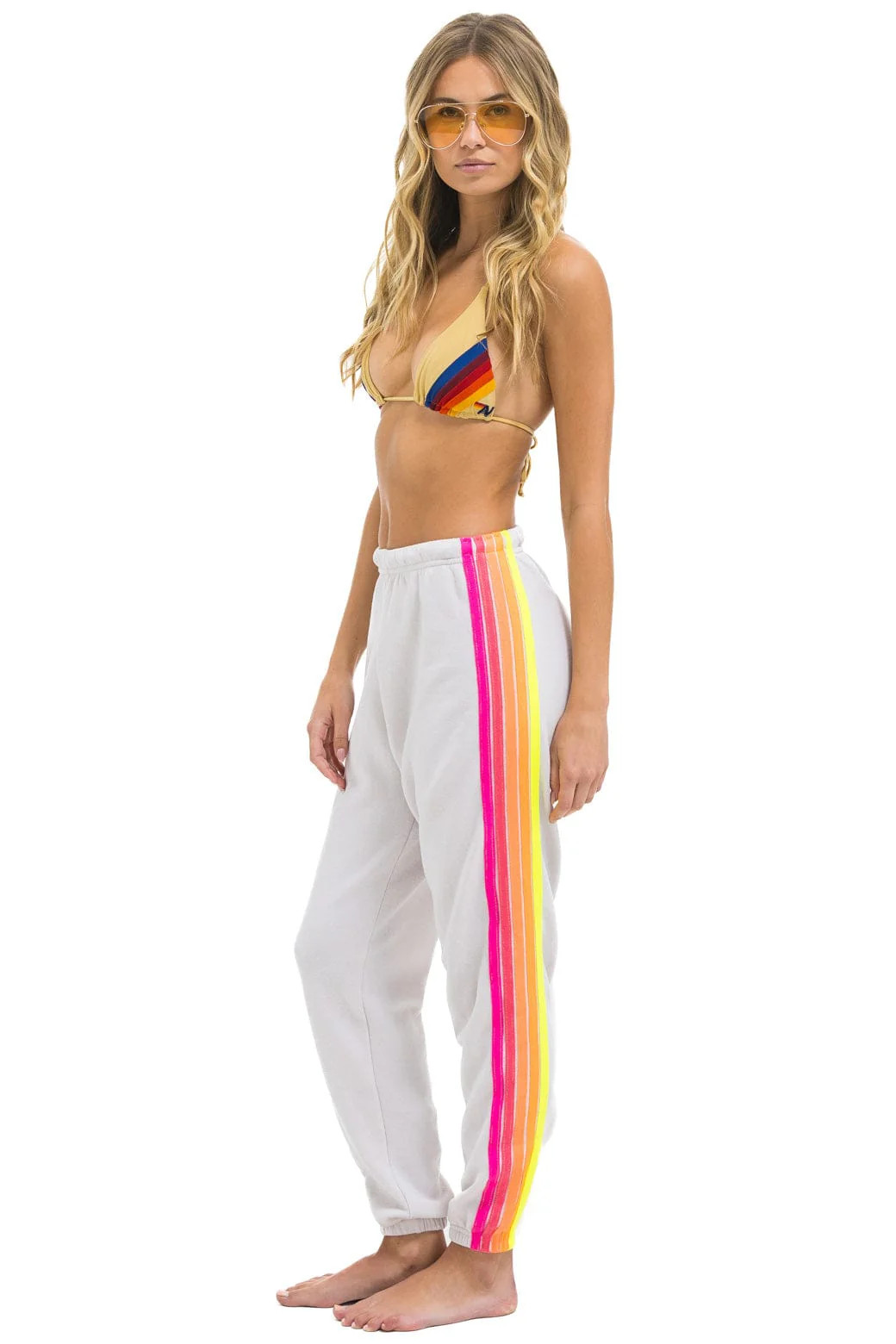 5 STRIPE SWEATPANTS - DOVE // NEON | Aviator Nation
